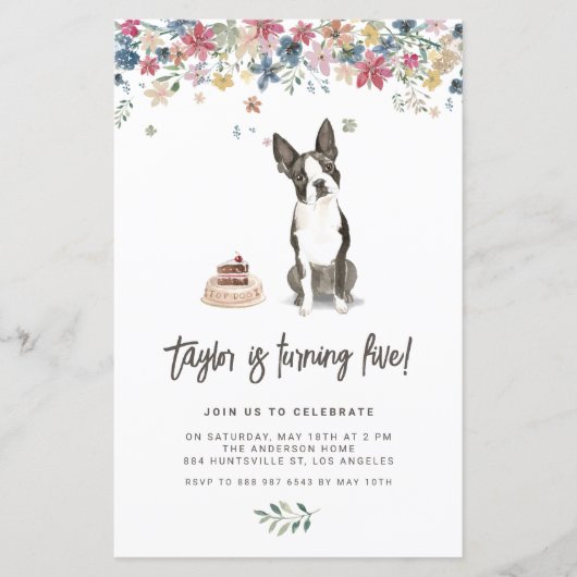 Waterverf Boston Terrier Dog Birthday Uitnodiging (Voorkant)
