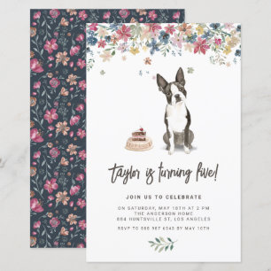 Waterverf Boston Terrier Dog Birthday Uitnodiging