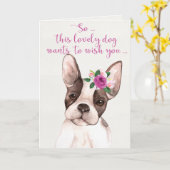 Waterverf Boston Terrier Dog Happy Birthday Kaart (Gele Bloem)