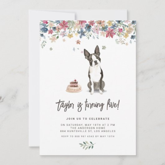  Waterverf Boston Terrier Dog Verjaardag Kaart (Voorkant)