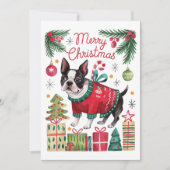 Waterverf Boston Terrier Kerst Kaart (Voorkant)