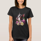 Waterverf Boston Terrier met bloemen Bostie 19 T-shirt (Voorkant)