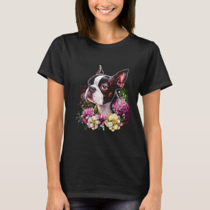 Waterverf Boston Terrier met bloemen Bostie 19 T-shirt