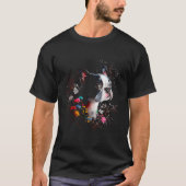 Waterverf Boston Terrier met bloemen Bostie 4 T-shirt (Voorkant)