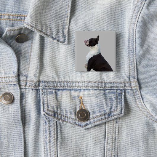Waterverf Boston Terrier Pin Button (In situ)