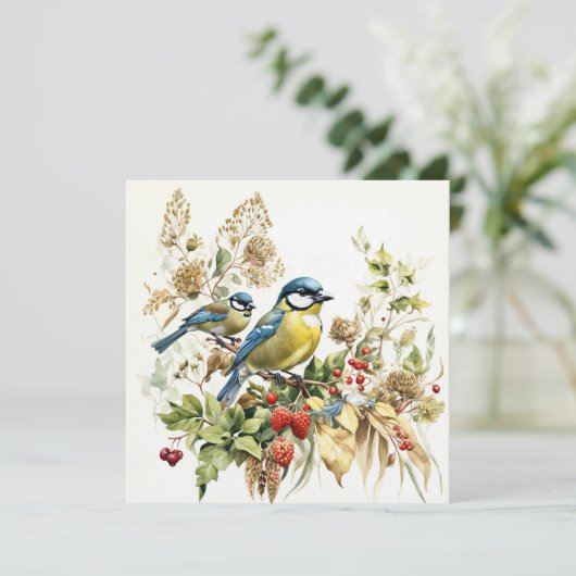 Waterverf bosvogels en wilde bessen kaart (Staand voorkant)