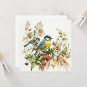 Waterverf bosvogels en wilde bessen kaart (Voorkant / Achterkant in situ)