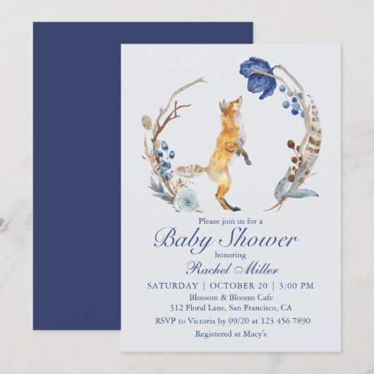 Waterverf Bosvos Baby Shower Kaart (Voorkant / Achterkant)
