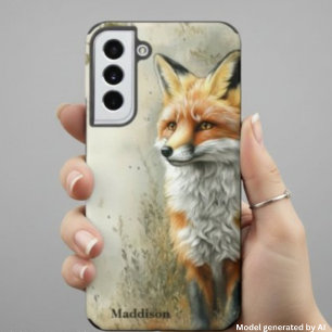 Waterverf Bosvos Natuur Naam Samsung Galaxy Hoesje