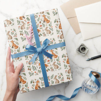 Waterverf Bosvos Vos Konijn Saliegroen Cadeaupapier