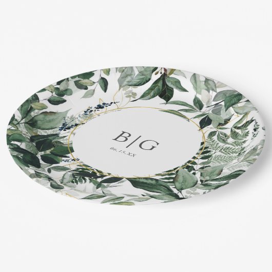 Waterverf Botanic Greenery loof bruiloft Papieren Bordje (Gekanteld)