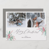 Waterverf Botanical 2 foto's Vrolijk Kerstfeest Feestdagenkaart (Voorkant / Achterkant)