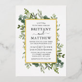 Waterverf Botanical Greenery Sage Green Gold Folie Uitnodiging (Voorkant)