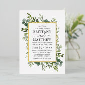 Waterverf Botanical Greenery Sage Green Gold Folie Uitnodiging (Staand Voorkant)