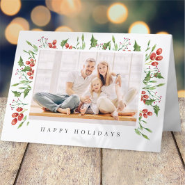 Waterverf Botanical Holly Berry Foliage kerst Feestdagen Kaart