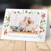 Waterverf Botanical Holly Berry Foliage kerst Feestdagen Kaart