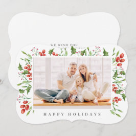 Waterverf Botanical Holly Berry Foliage kerst Feestdagenkaart