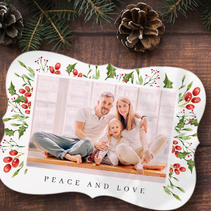 Waterverf Botanical Holly Berry Foliage kerst Feestdagenkaart