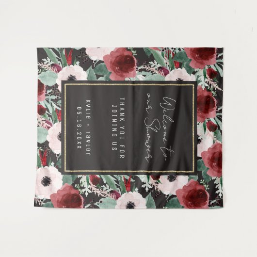 Waterverf Botanical Muted Black Wedding Shower Wandkleed (Voorkant (horizontaal))