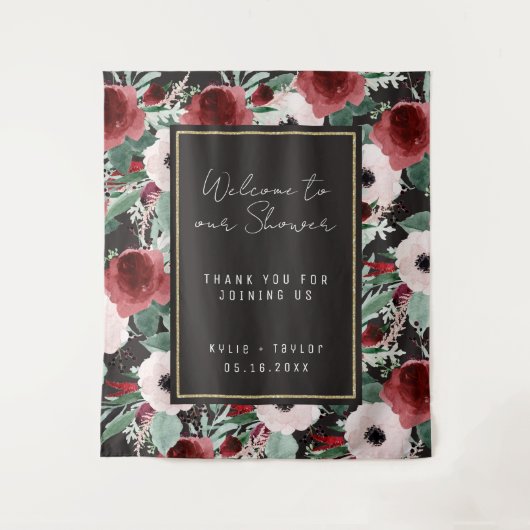 Waterverf Botanical Muted Black Wedding Shower Wandkleed (Voorkant)