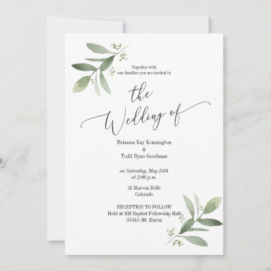Waterverf Botanical Wedding Invitation Kaart (Voorkant)