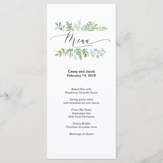 Waterverf Botanical Wedding Menu (Voorkant)