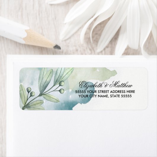 Waterverf Botanical Wedding Return-adreslabels Etiket (Insitu)