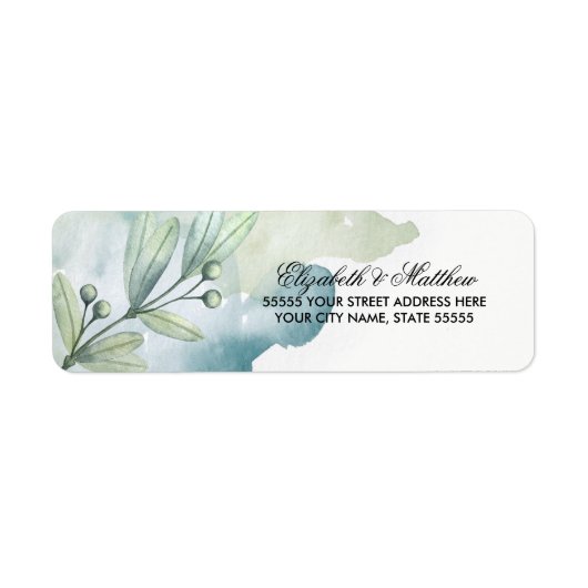 Waterverf Botanical Wedding Return-adreslabels Etiket (Voorkant)