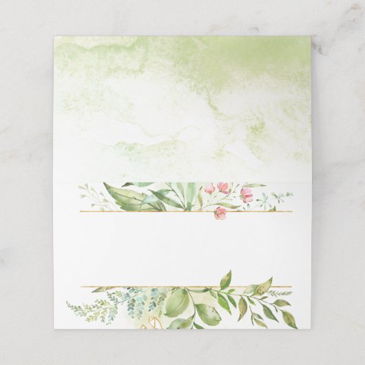 Waterverf Botanicals Green Leaves Pink Flowers | Plaatskaartje (Buitenkant ongevouwen)