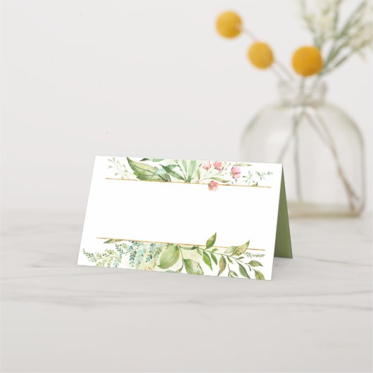 Waterverf Botanicals Green Leaves Pink Flowers | Plaatskaartje (Voorkant)