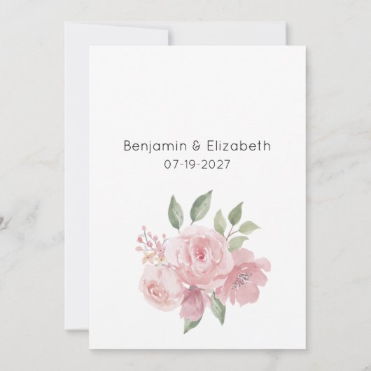 Waterverf botanicals pastel roze bloemen RSVP Kaart (Achterkant)