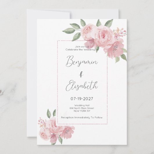 Waterverf botanicals pastel roze bloemenbruiloft kaart (Voorkant)