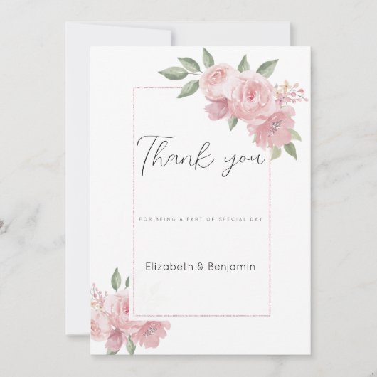 Waterverf botanicals pastel roze flora Bedankt Kaart (Voorkant)