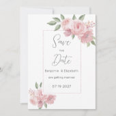 Waterverf botanicals roze bloemen Save the Date Kaart (Voorkant)