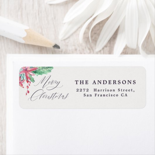 Waterverf Botanicals Vrolijk kerstadres Etiket (Insitu)