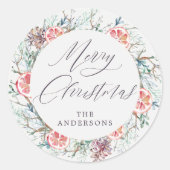 Waterverf botanicals vrolijk kerstfeest ronde sticker (Voorkant)