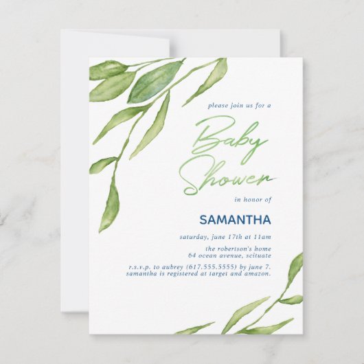 Waterverf Botanisch Baby shower Kaart (Voorkant)