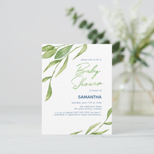 Waterverf Botanisch Baby shower Kaart (Staand voorkant)