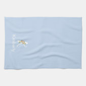 Waterverf botanisch beige initieel monogram blauw theedoek (Horizontaal)