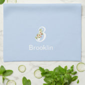 Waterverf botanisch beige initieel monogram blauw theedoek (Gevouwen)