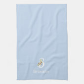 Waterverf botanisch beige initieel monogram blauw theedoek (Verticaal)