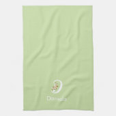 Waterverf botanisch beige initieel monogram groen theedoek (Verticaal)