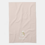 Waterverf botanisch beige initieel monogram theedoek (Verticaal)
