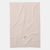 Waterverf botanisch beige initieel monogram theedoek (Verticaal)