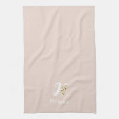 Waterverf botanisch beige initieel monogram theedoek (Verticaal)