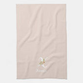 Waterverf botanisch beige initieel monogram theedoek (Verticaal)