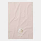 Waterverf botanisch beige initieel monogram theedoek (Verticaal)