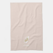 Waterverf botanisch beige initieel monogram theedoek (Verticaal)