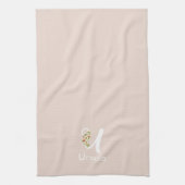 Waterverf botanisch beige initieel monogram theedoek (Verticaal)