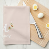 Waterverf botanisch beige initieel monogram theedoek (Quarter Fold)